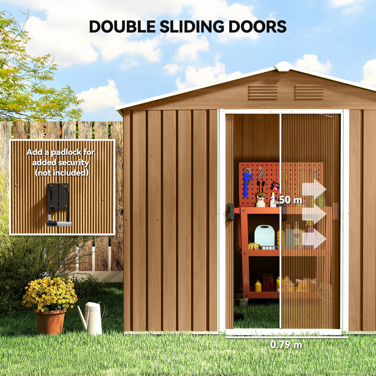 Galvanised Steel Outdoor Garden Shed 8ft x 6ft - Velmora