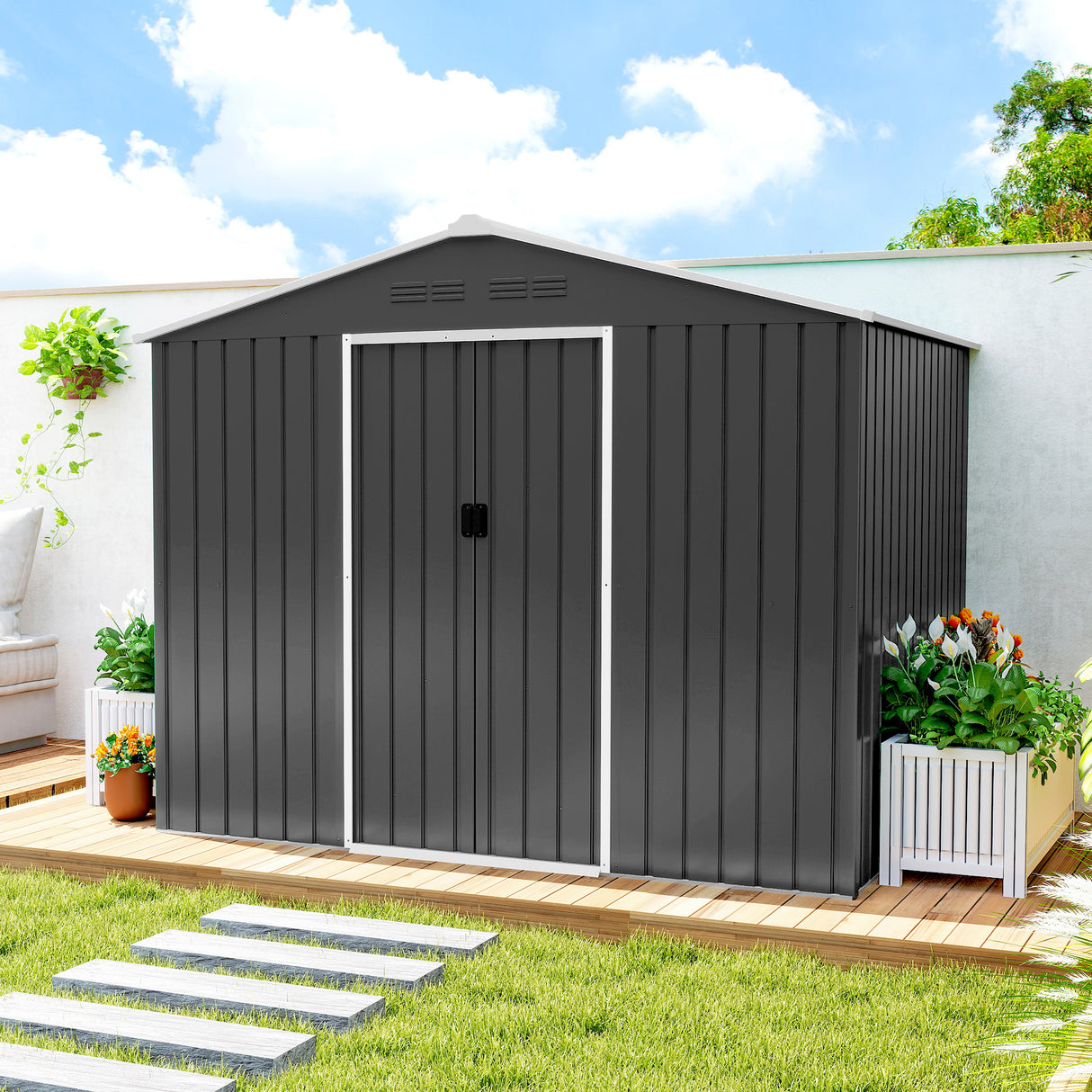 Galvanised Steel Outdoor Garden Shed 8ft x 6ft - Velmora