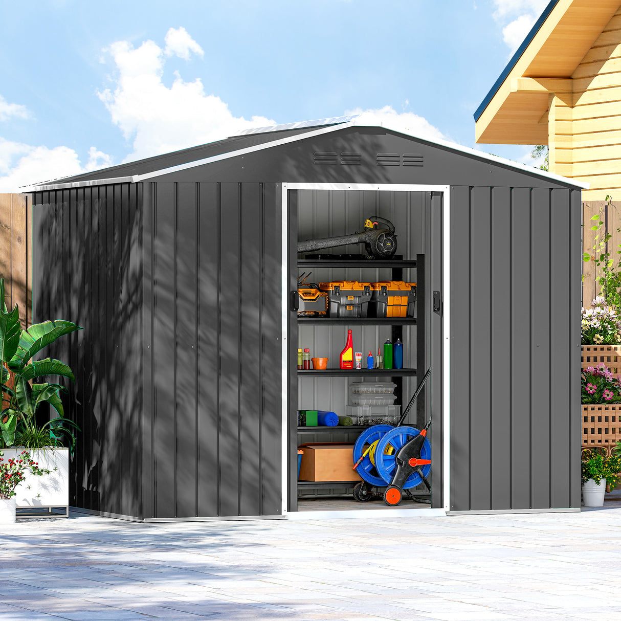 Galvanised Steel Outdoor Garden Shed 8ft x 6ft - Velmora