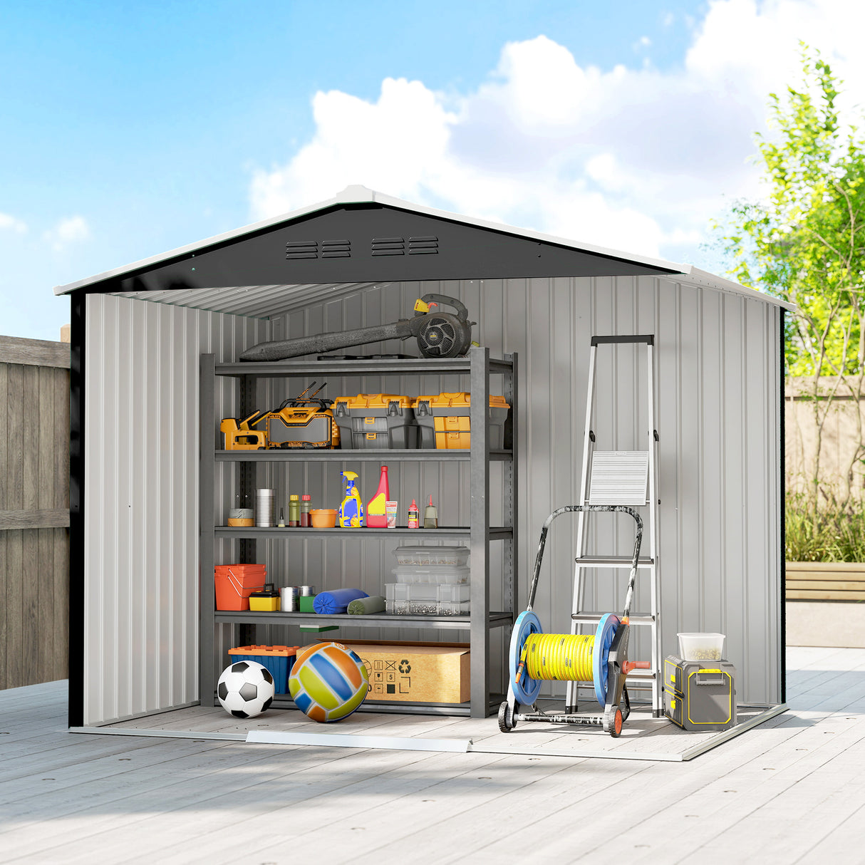 Galvanised Steel Outdoor Garden Shed 8ft x 6ft - Velmora