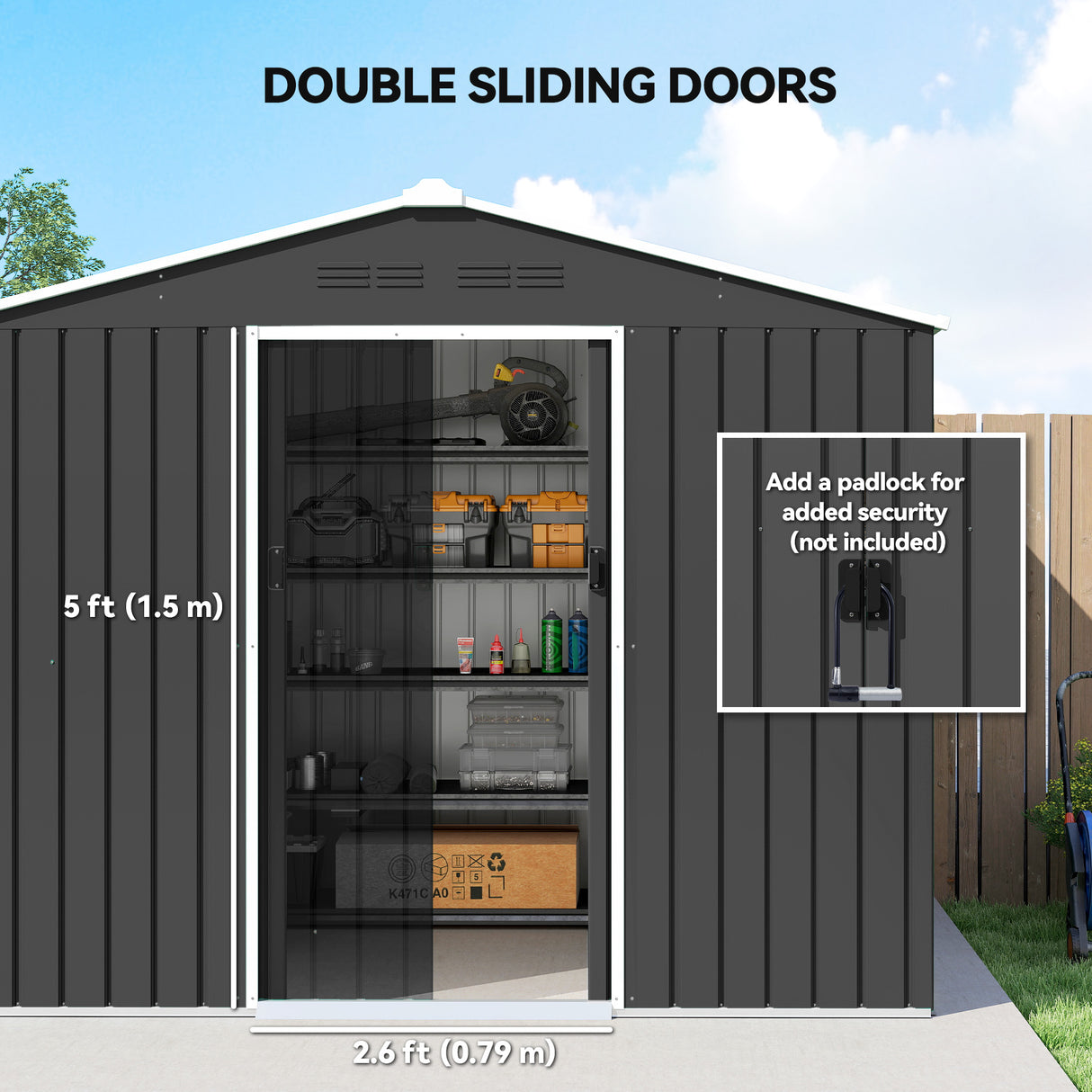 Galvanised Steel Outdoor Garden Shed 8ft x 6ft - Velmora