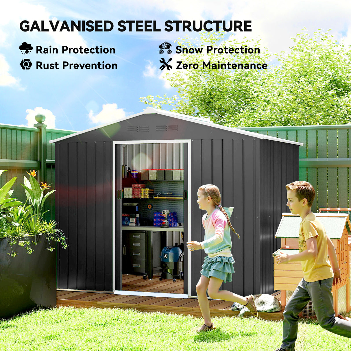 Galvanised Steel Outdoor Garden Shed 8ft x 6ft - Velmora