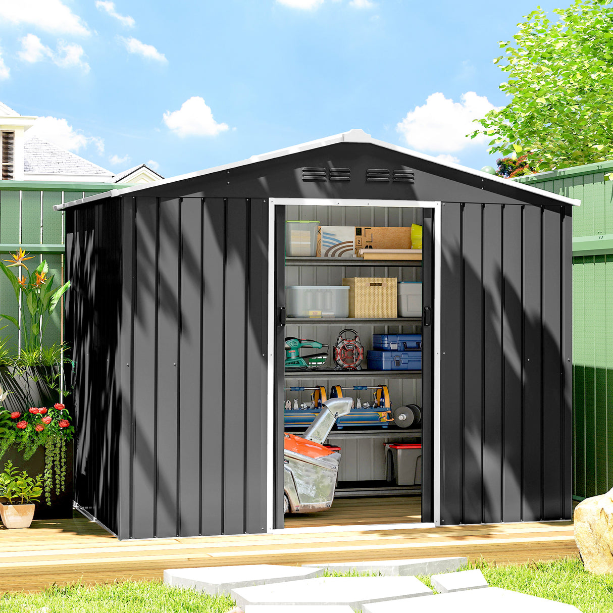 Galvanised Steel Outdoor Garden Shed 8ft x 6ft - Velmora