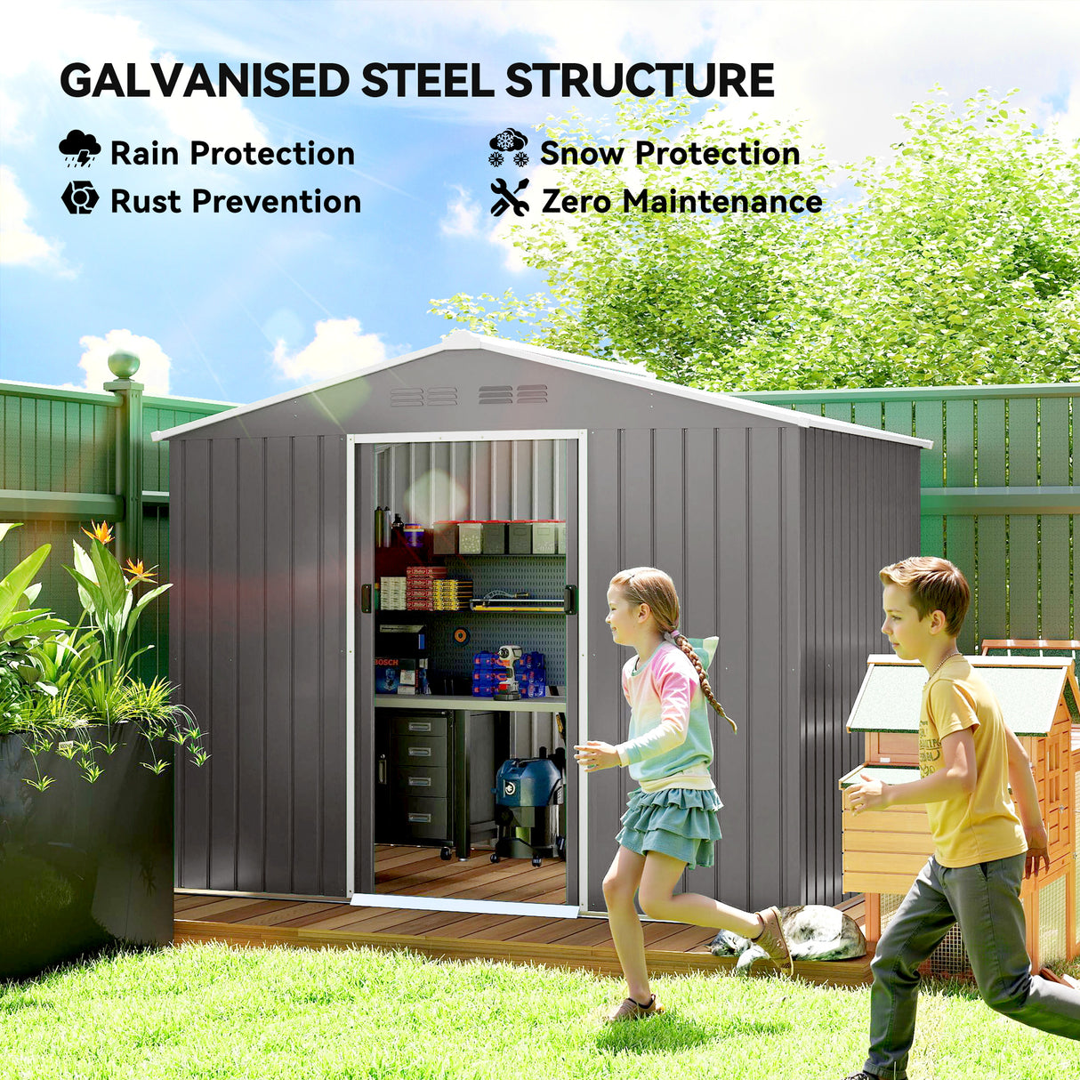 Galvanised Steel Outdoor Garden Shed 8ft x 6ft - Velmora