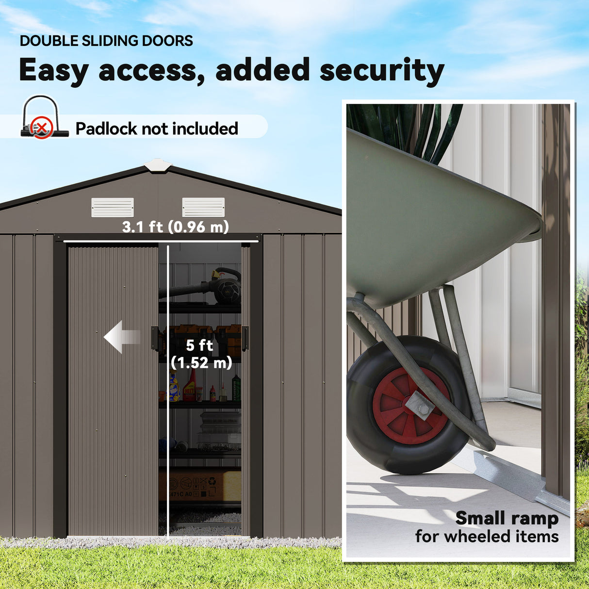 Galvanised Steel Outdoor Garden Shed 9ft x 6ft - Velmora