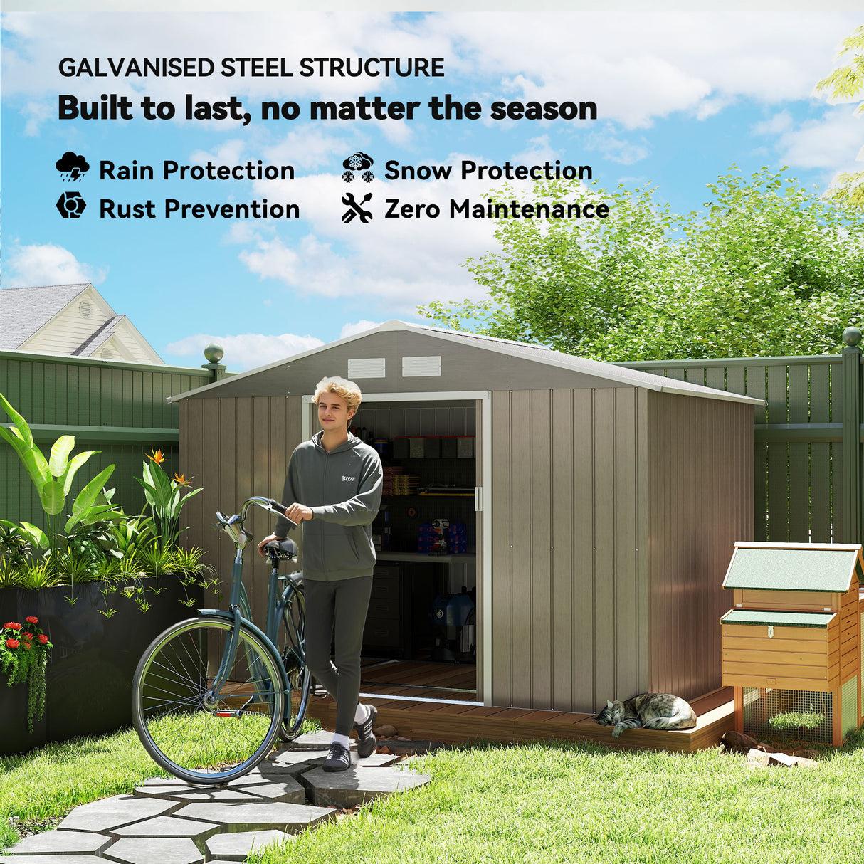 Galvanised Steel Outdoor Garden Shed 9ft x 6ft - Velmora