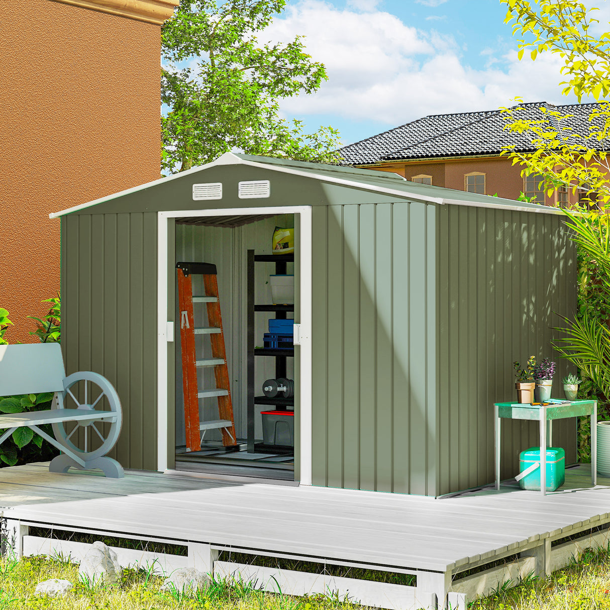 Galvanised Steel Outdoor Garden Shed 9ft x 6ft - Velmora
