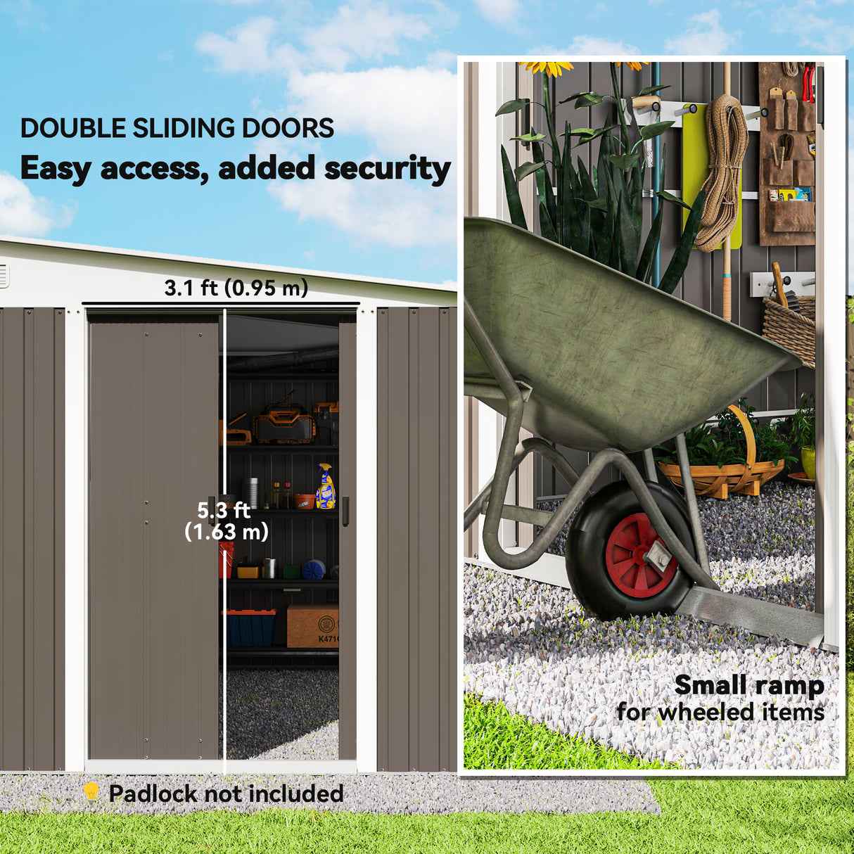 Galvanised Steel Outdoor Garden Storage Shed 11.3ft x 9.2ft - Velmora