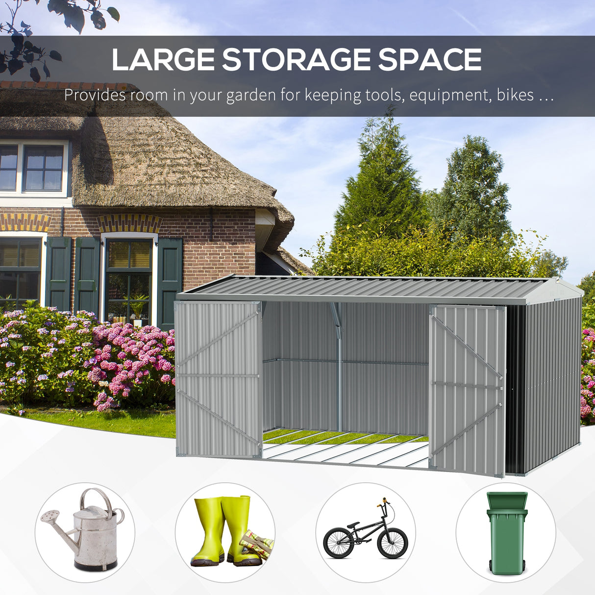 Galvanised Steel Outdoor Garden Storage Shed 14ft x 8ft - Velmora