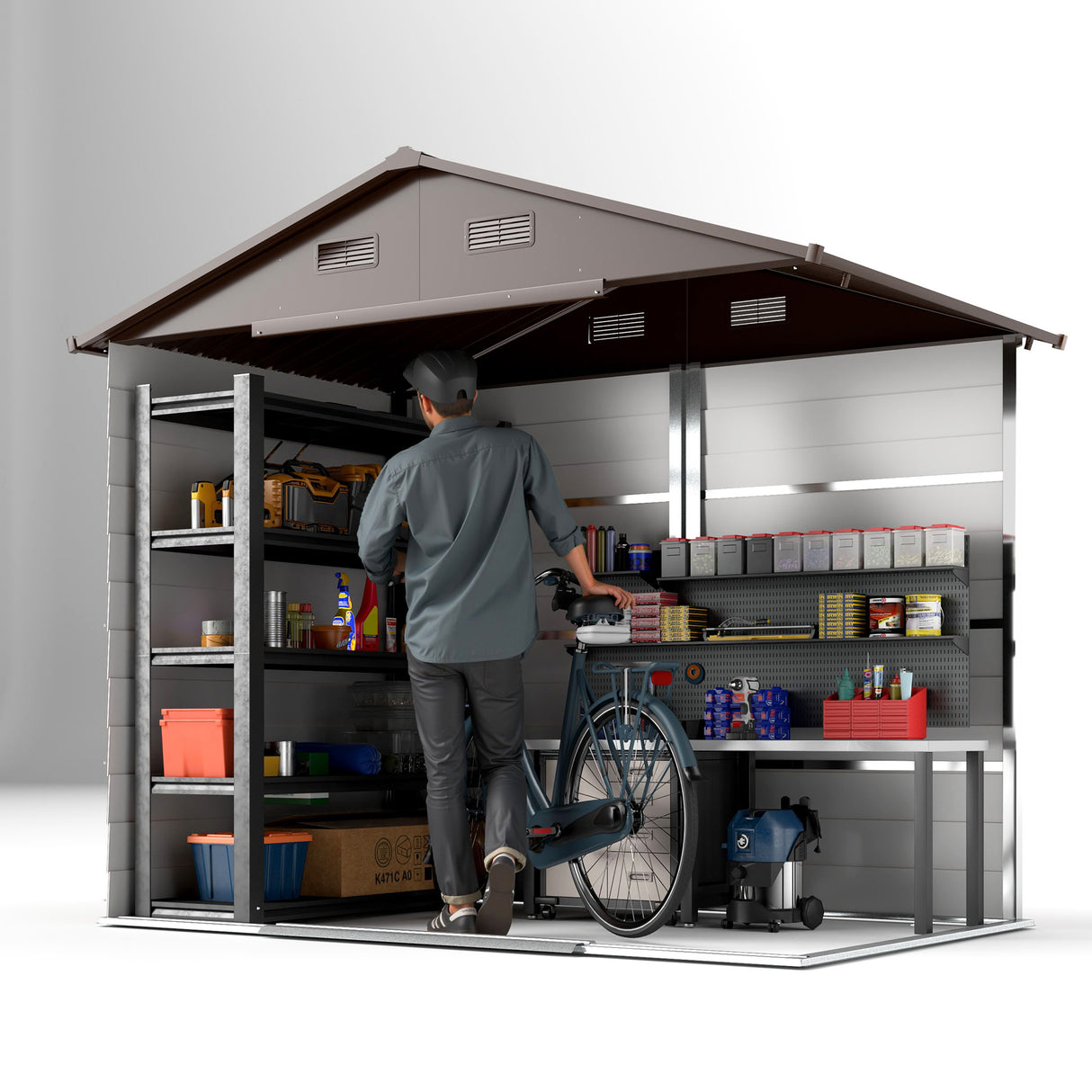 Galvanised Steel Outdoor Garden Storage Shed 6ft x 8ft - Velmora
