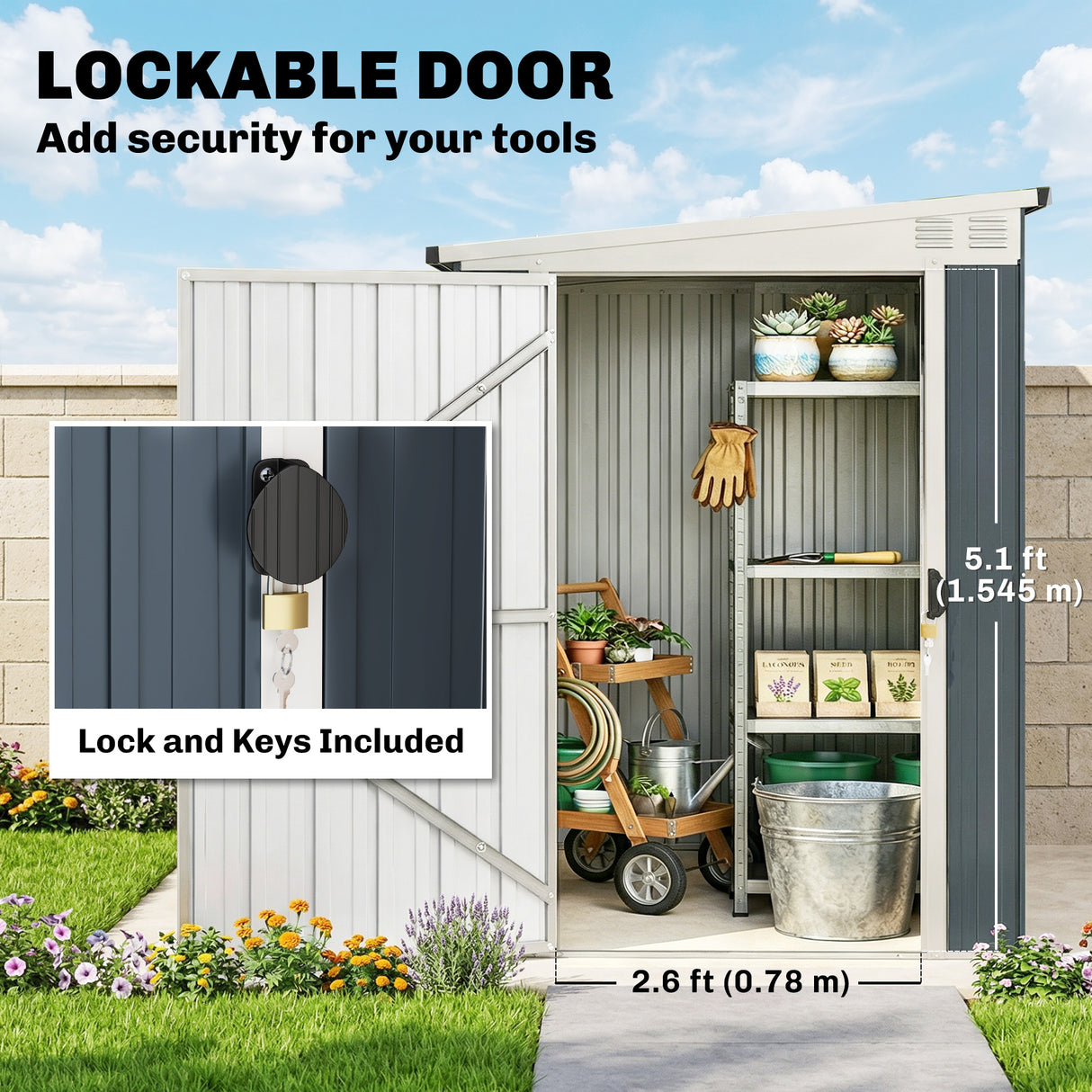 Galvanised Steel Outdoor Garden Storage Shed 7.6ft x 4ft - Velmora