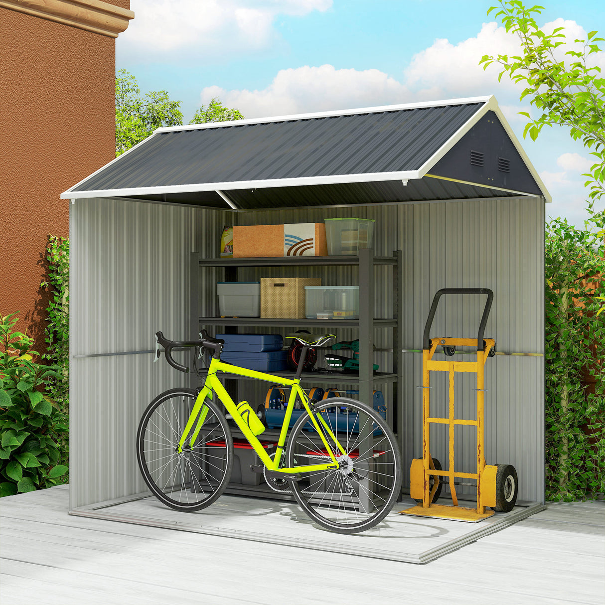 Galvanised Steel Outdoor Garden Storage Shed 7ft x 6ft - Velmora