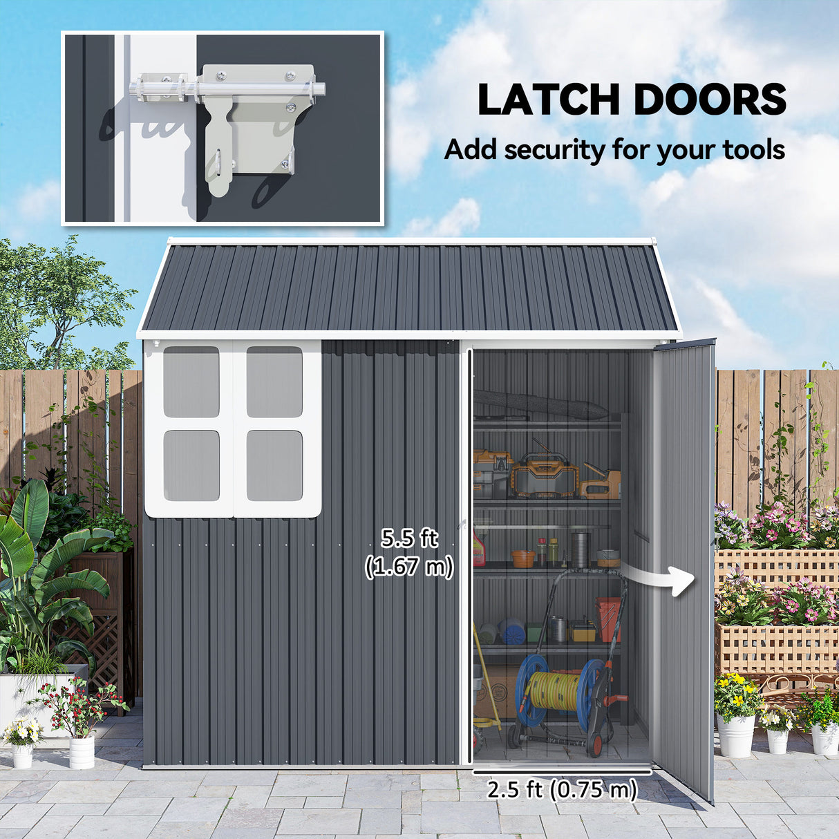 Galvanised Steel Outdoor Garden Storage Shed 7ft x 6ft - Velmora
