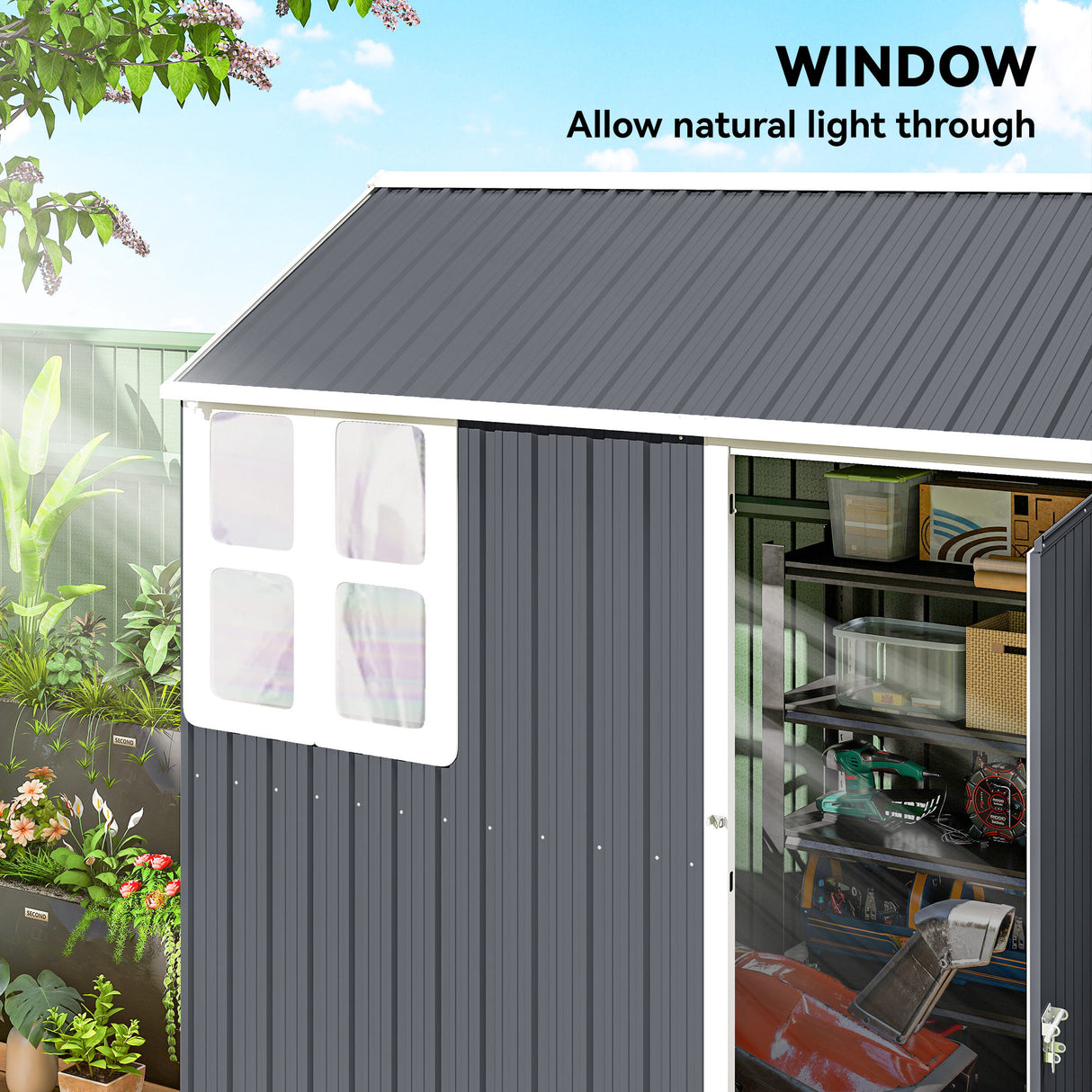 Galvanised Steel Outdoor Garden Storage Shed 7ft x 6ft - Velmora