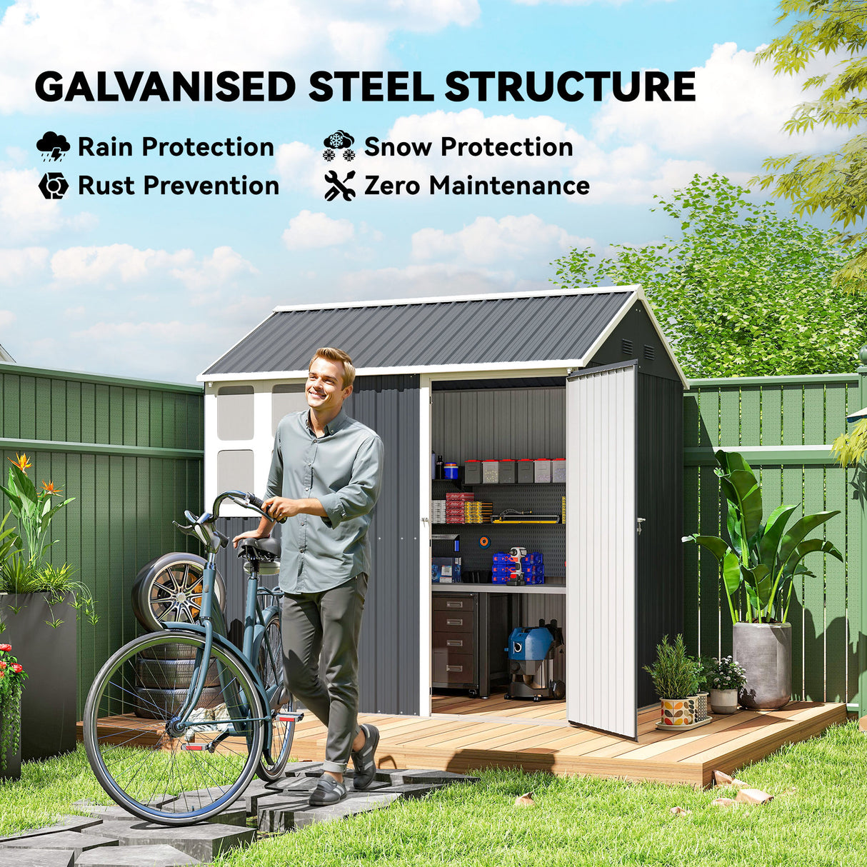 Galvanised Steel Outdoor Garden Storage Shed 7ft x 6ft - Velmora