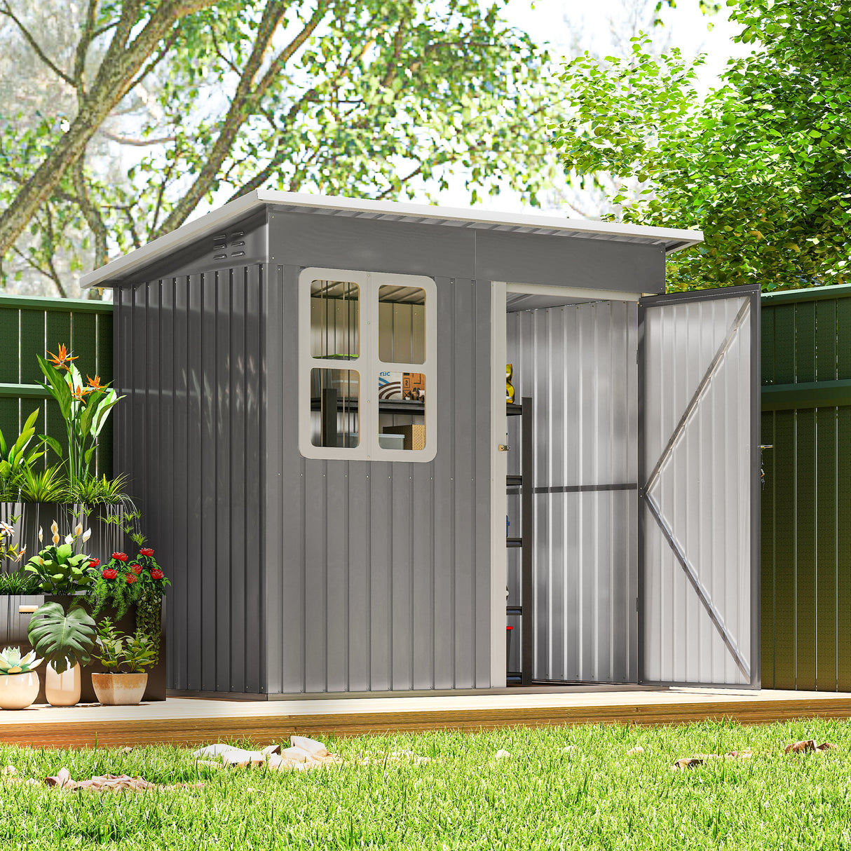 Galvanised Steel Outdoor Garden Storage Shed 7ft x 4ft - Velmora
