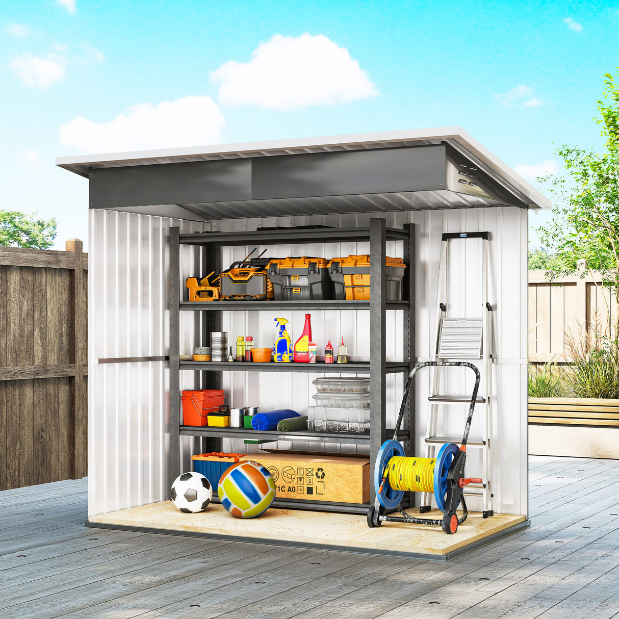 Galvanised Steel Outdoor Garden Storage Shed 7ft x 4ft - Velmora