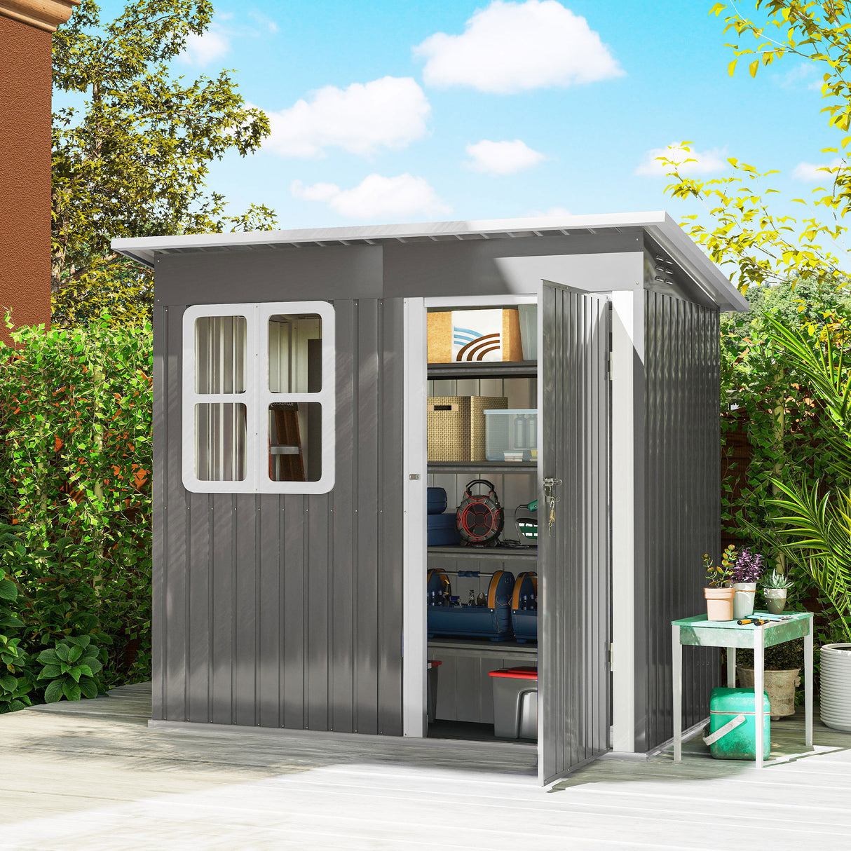 Galvanised Steel Outdoor Garden Storage Shed 7ft x 4ft - Velmora