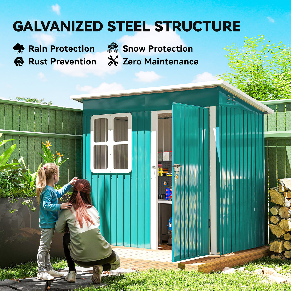 Galvanised Steel Outdoor Garden Storage Shed 7ft x 4ft - Velmora