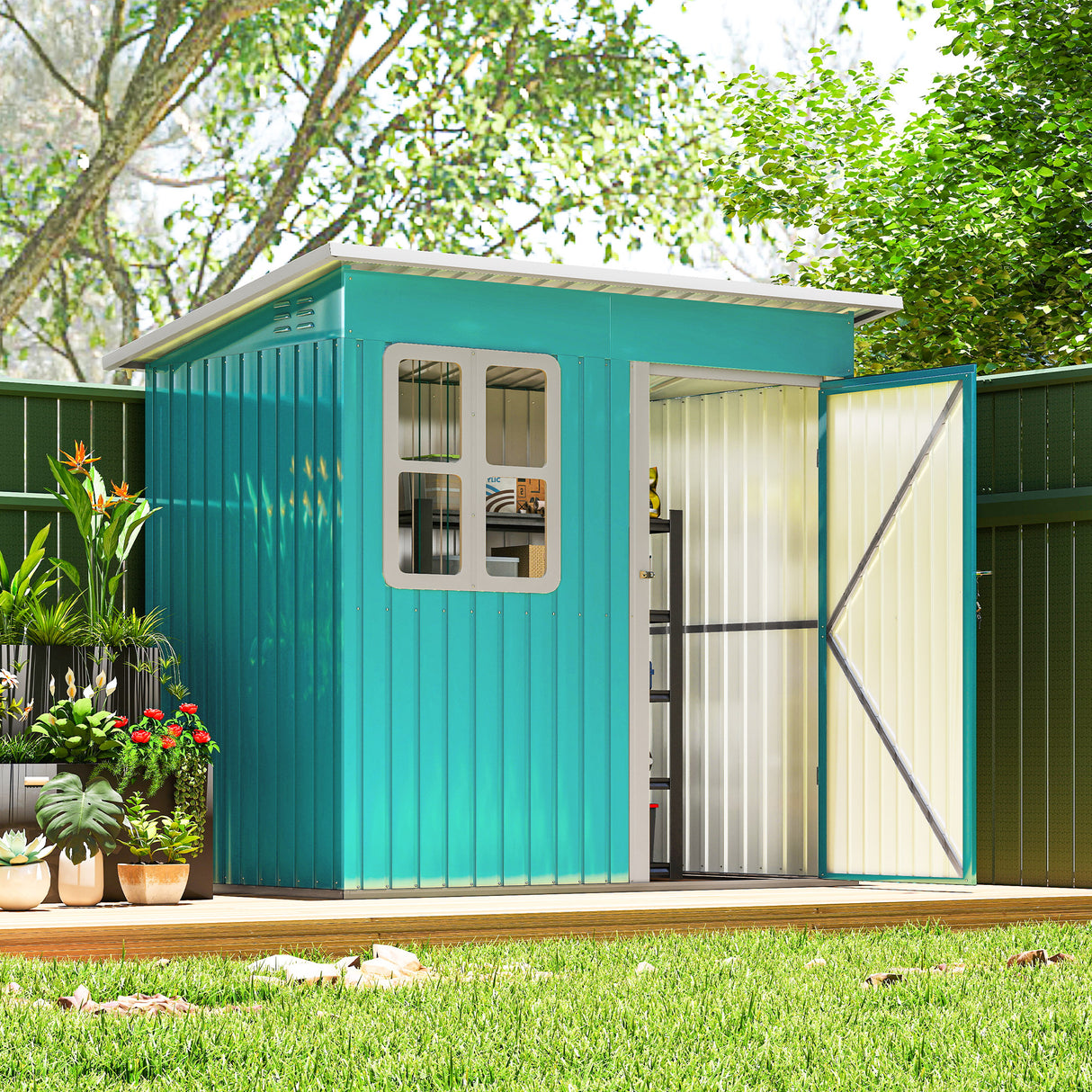 Galvanised Steel Outdoor Garden Storage Shed 7ft x 4ft - Velmora