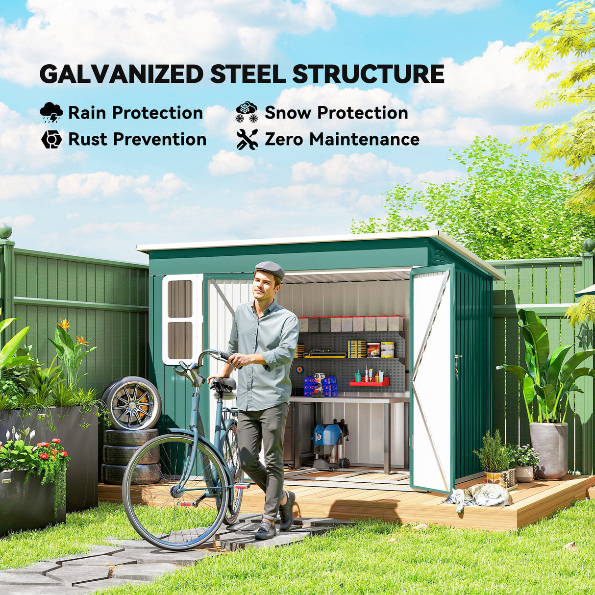 Galvanised Steel Outdoor Garden Storage Shed 8.5ft x 6ft - Velmora