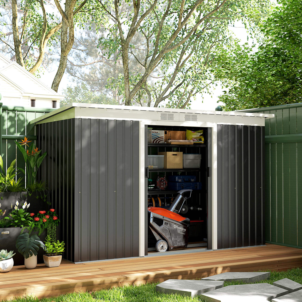 Galvanised Steel Outdoor Garden Storage Shed 9ft x 4ft - Velmora