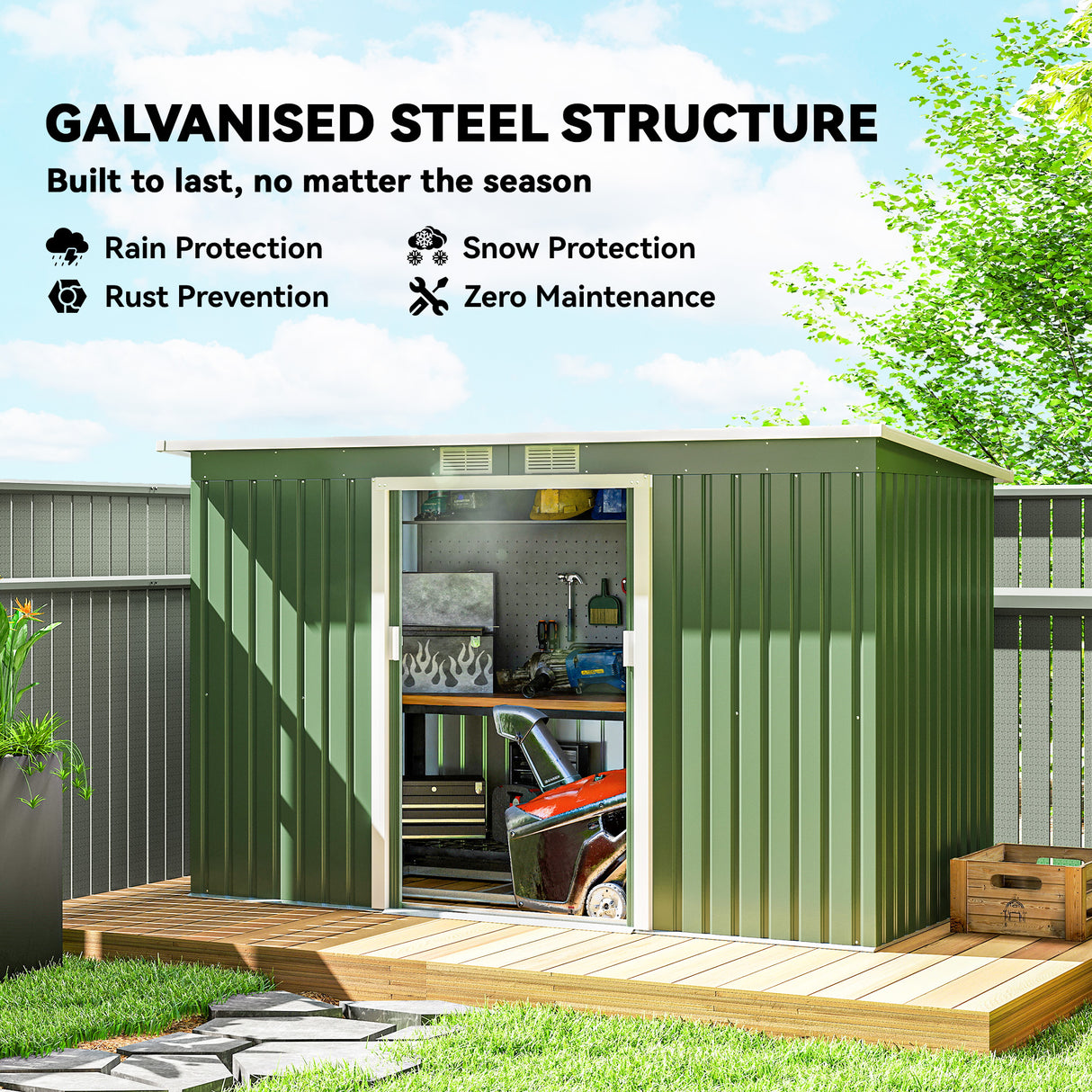 Galvanised Steel Outdoor Garden Storage Shed 9ft x 4ft - Velmora