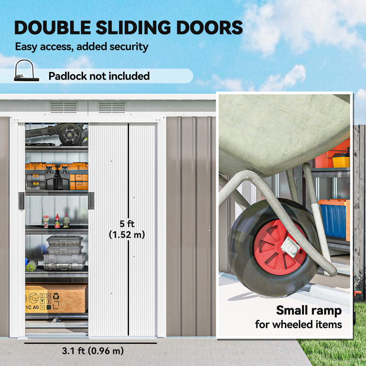 Galvanised Steel Outdoor Garden Storage Shed 9ft x 4ft - Velmora