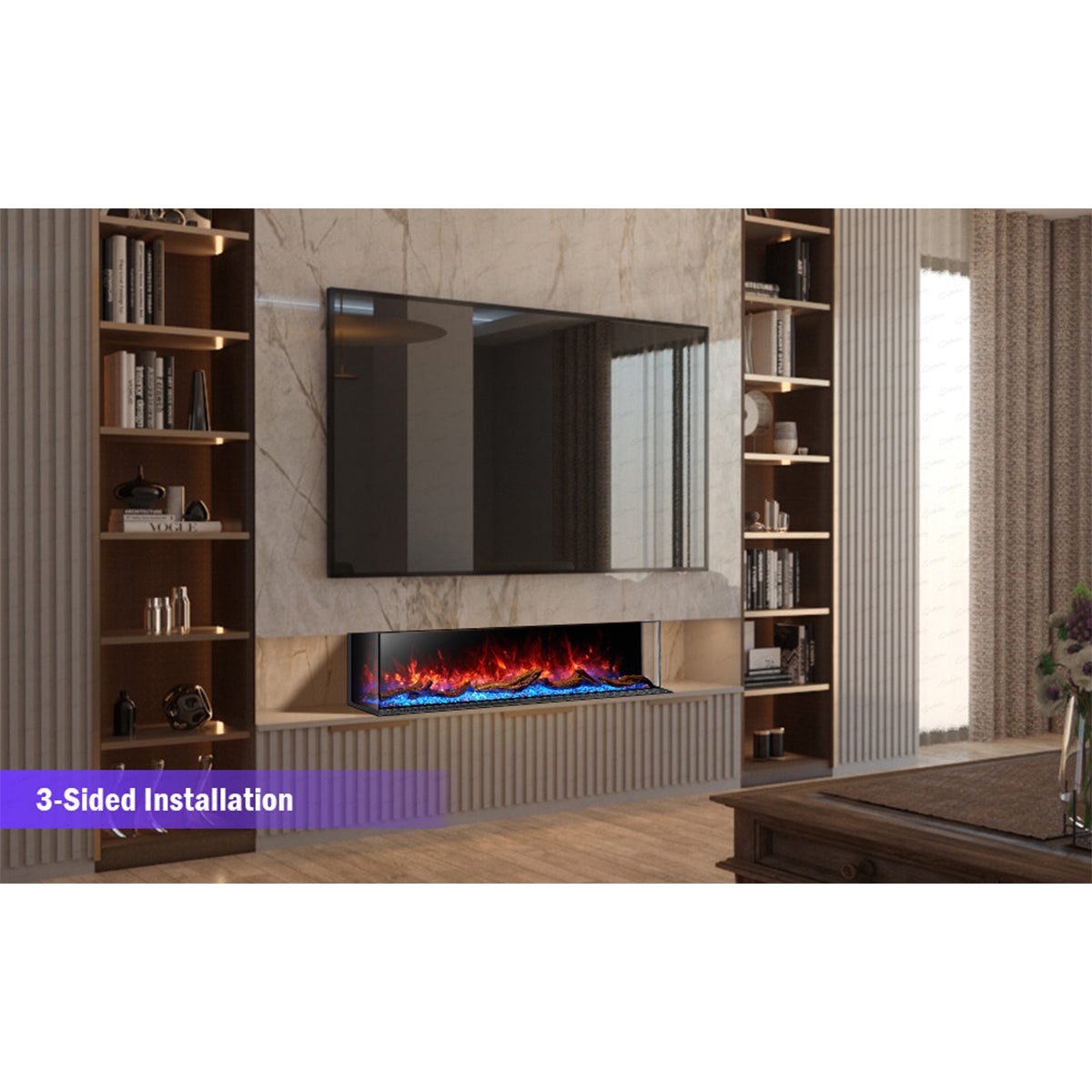 Glass 3 Sided Deep Electric Fire 50 Inch - Cullinan