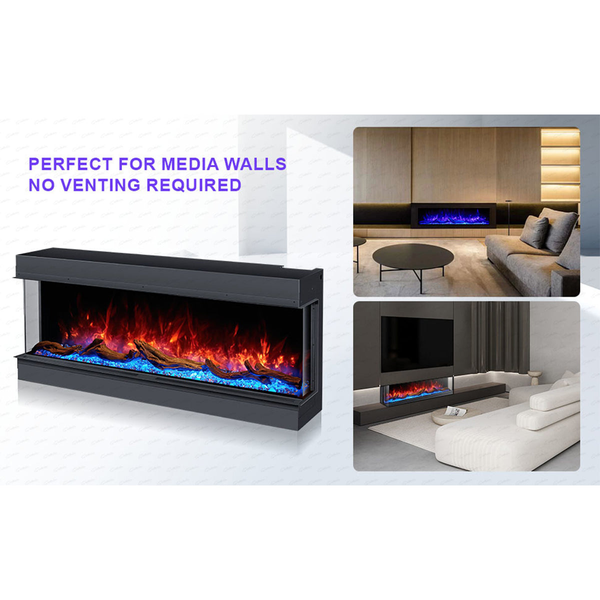 Glass 3 Sided Deep Electric Fire 50 Inch - Cullinan