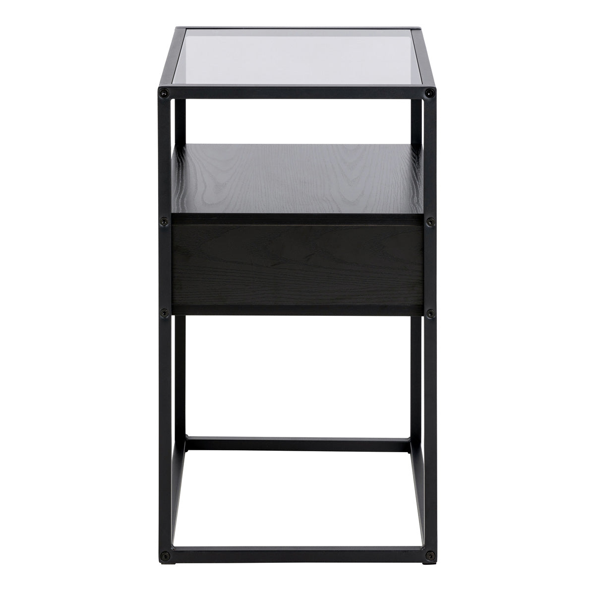Glass Bedside Table Square With 1 Black Drawer - Randolf