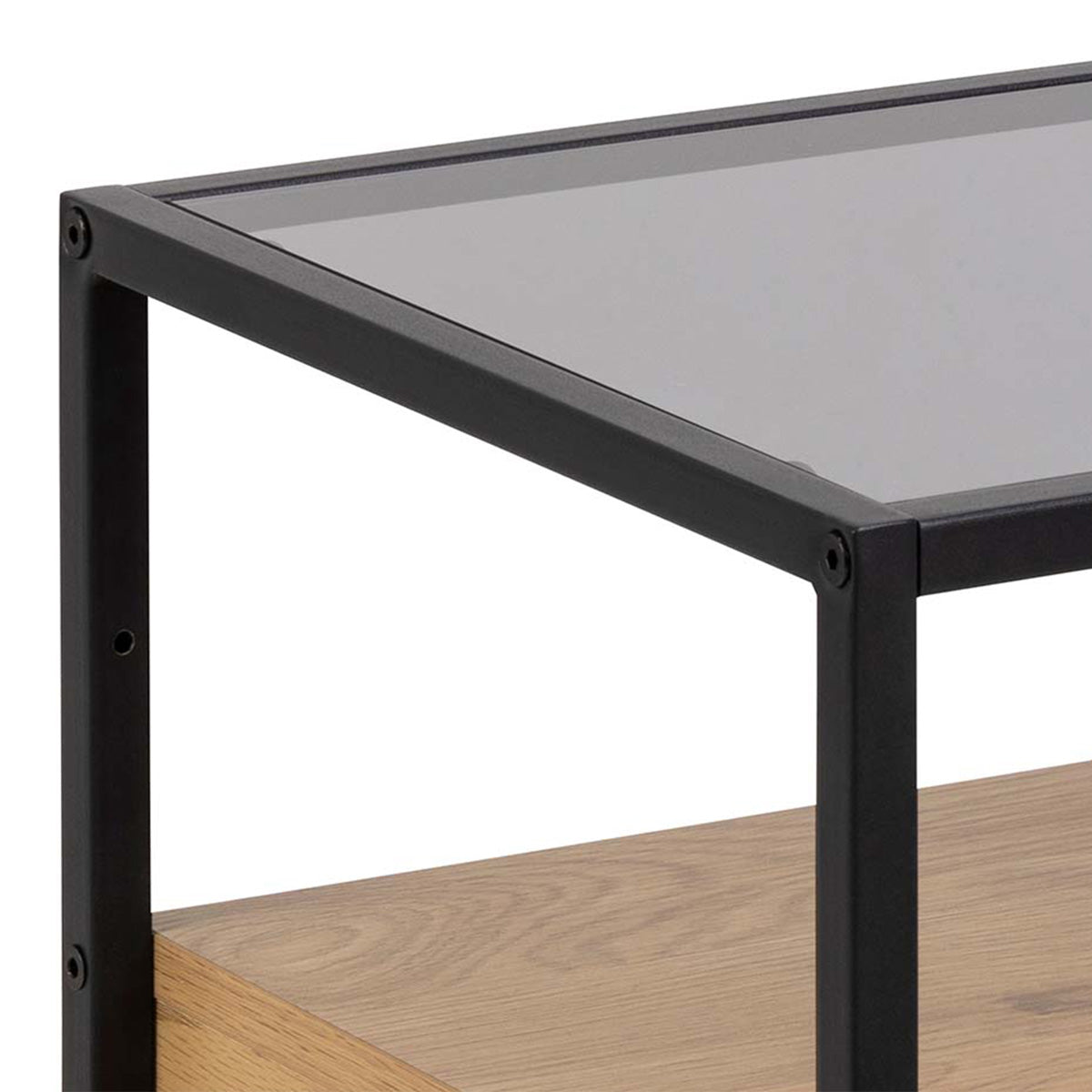 Glass Bedside Table Square With 1 Oak Drawer - Randolf