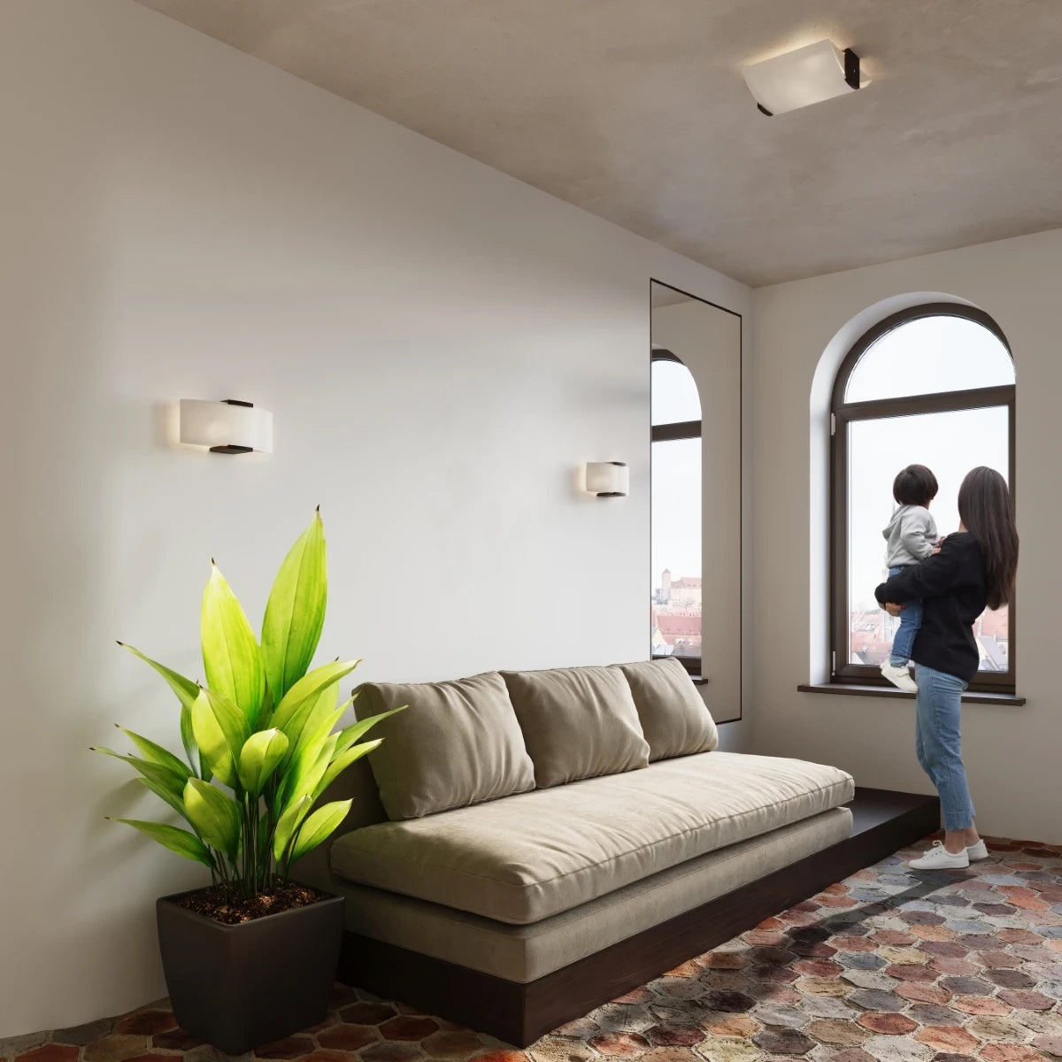 Glass Ceiling Light With Emilio Lamp With Wenge Wooden Support - Tangerine