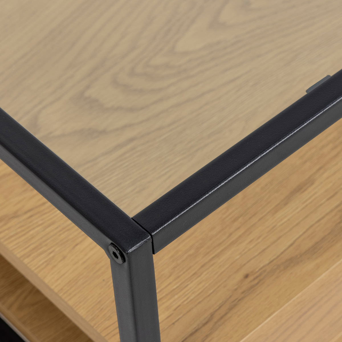 Glass Coffee Table Square With 2 Oak Shelves - Randolf