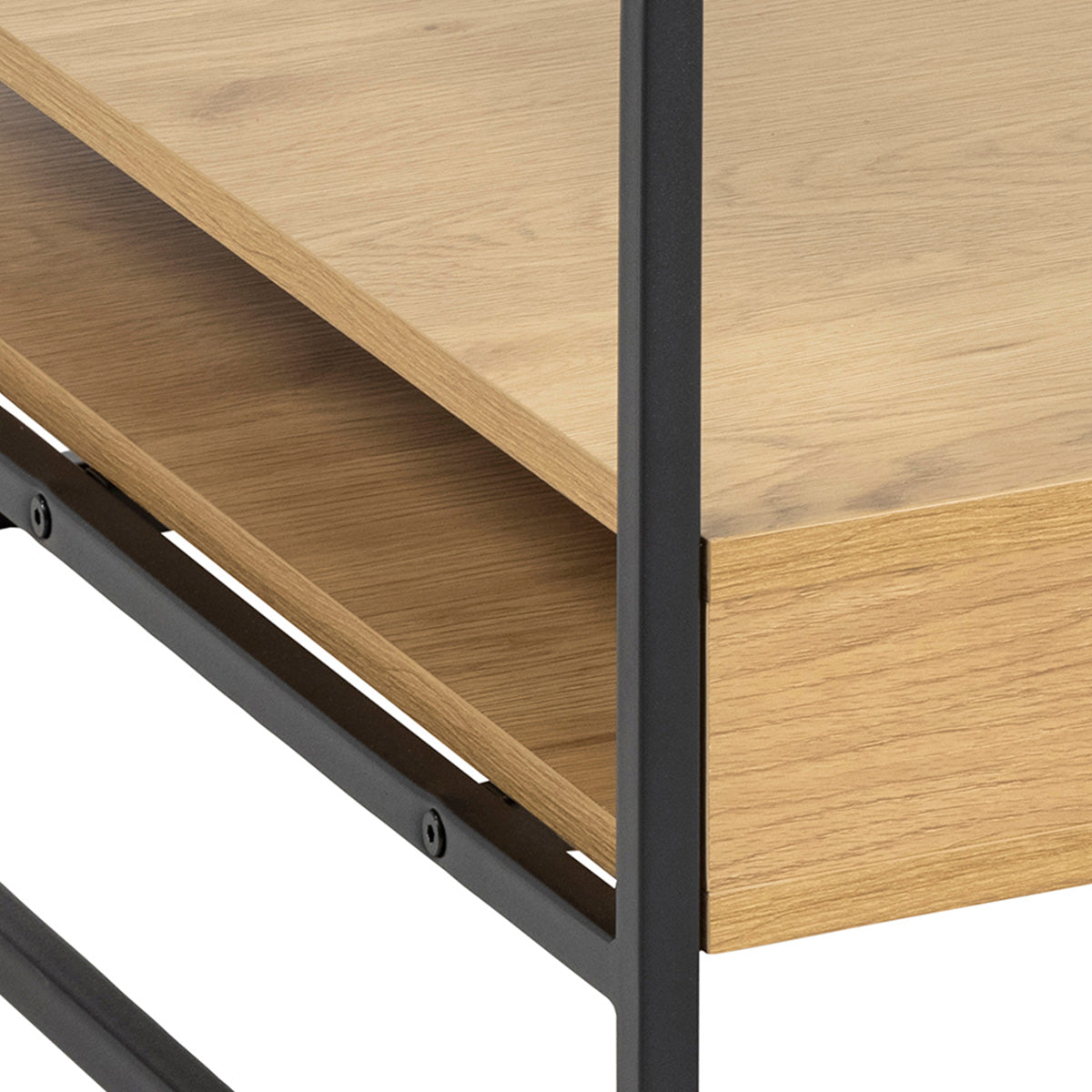 Glass Coffee Table Square With 2 Oak Shelves - Randolf