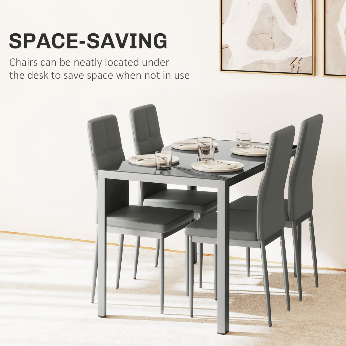 Glass Dining Table 120cm Wide Rectangular With 4 Chairs And Metal Frame - Velmora