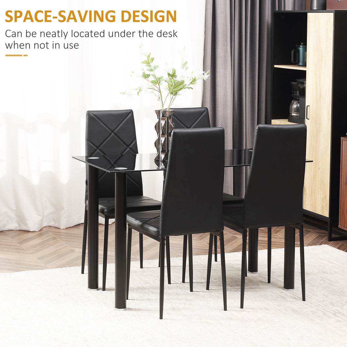 Glass Dining Table 120cm Wide Rectangular With 4 Chairs - Velmora
