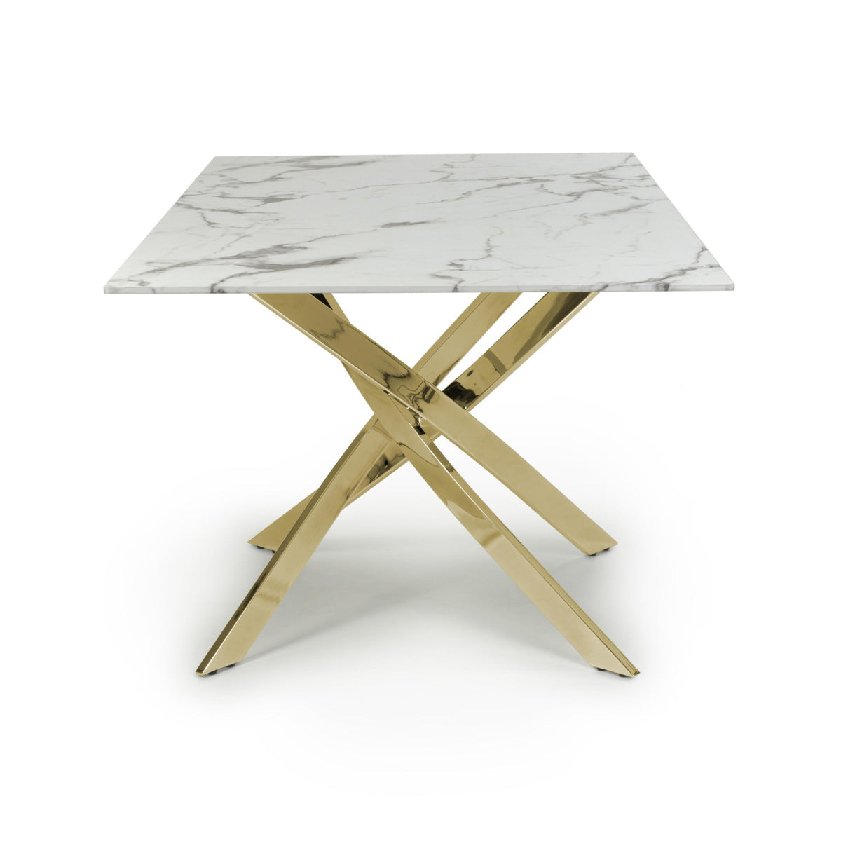 Glass Dining Table for 4 People Rectangular in White Marble Effect - Astoria