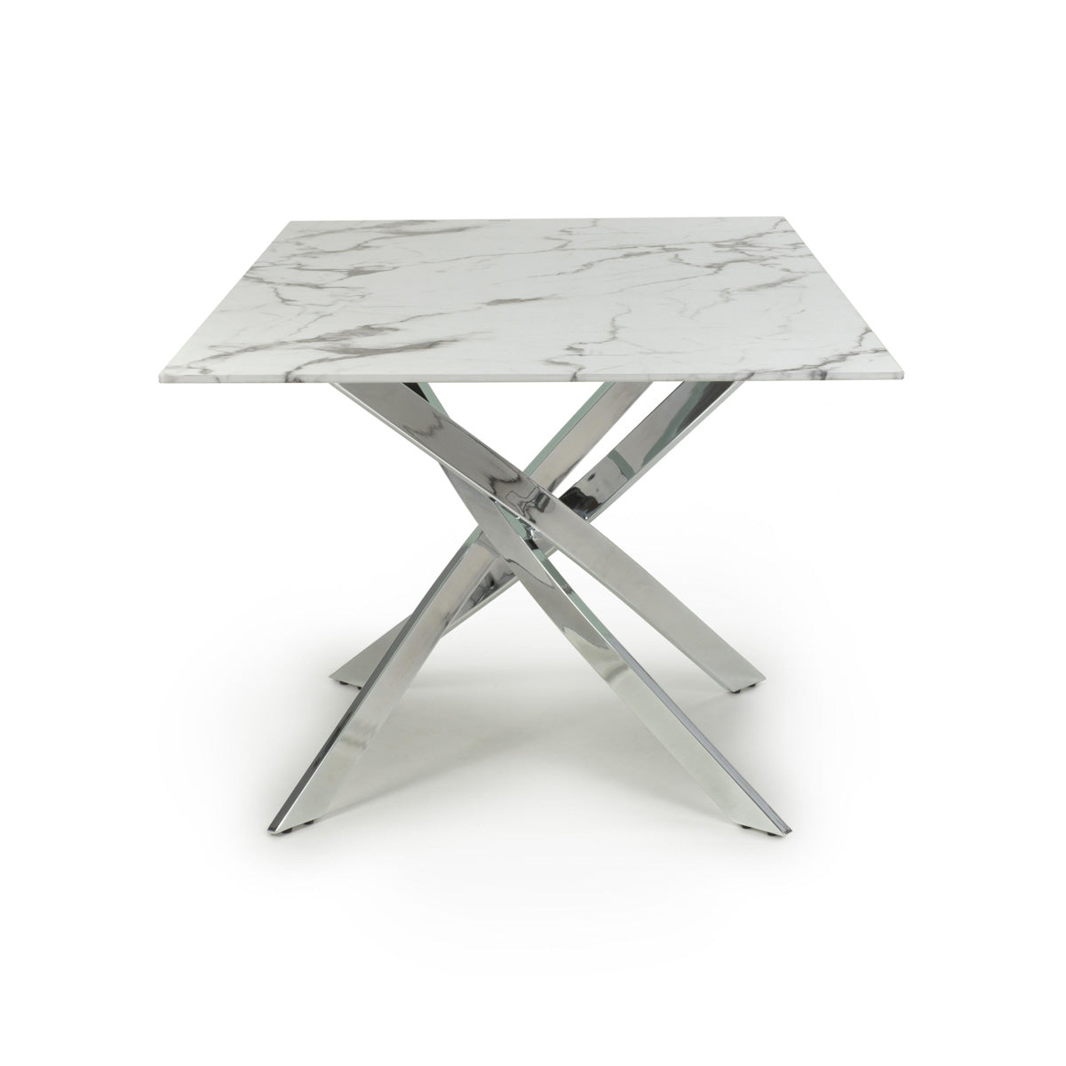 Glass Dining Table for 4 People Rectangular in White Marble Effect - Astoria