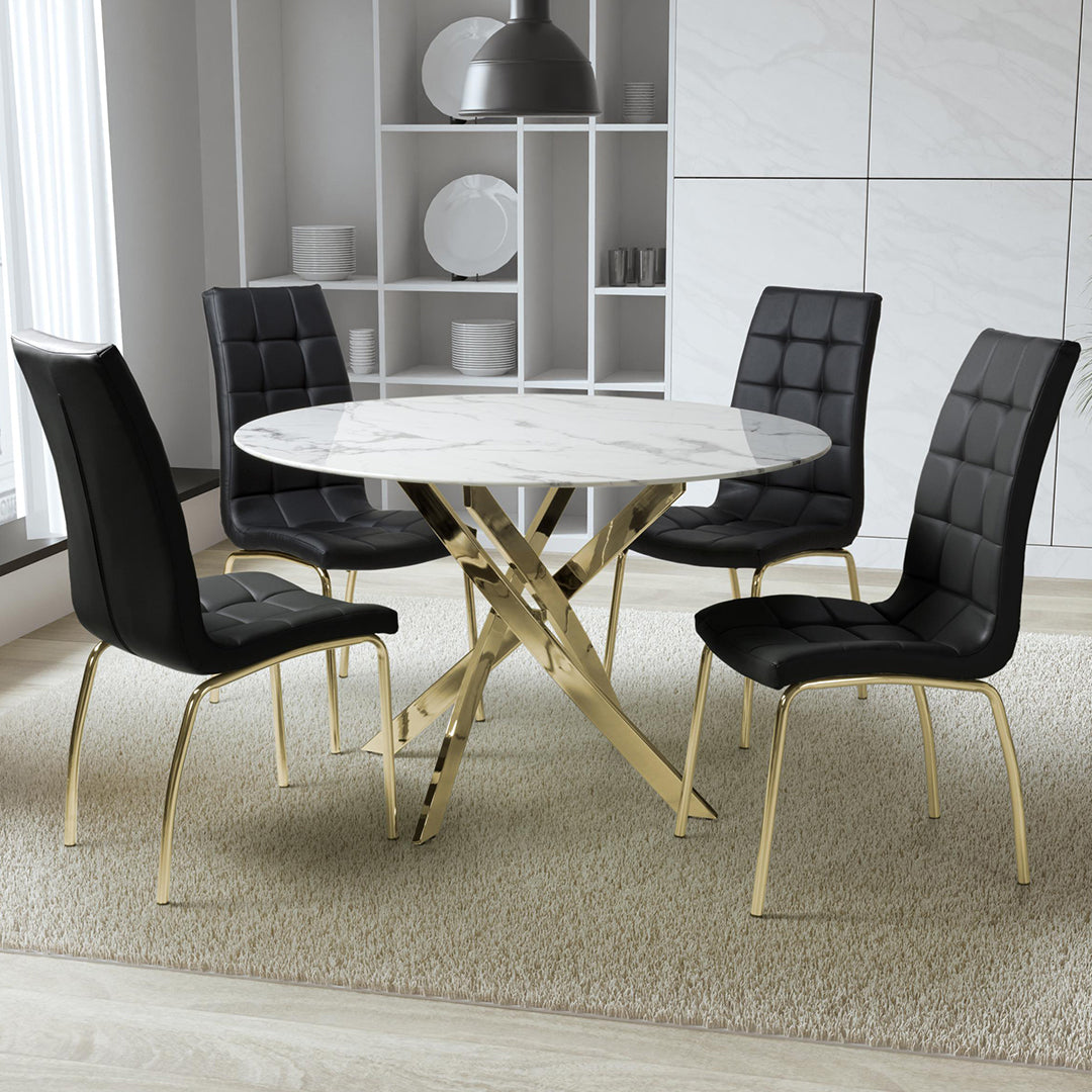 Glass Dining Table With Gold Legs 120cm With 4 Jenner Chairs - Astoria