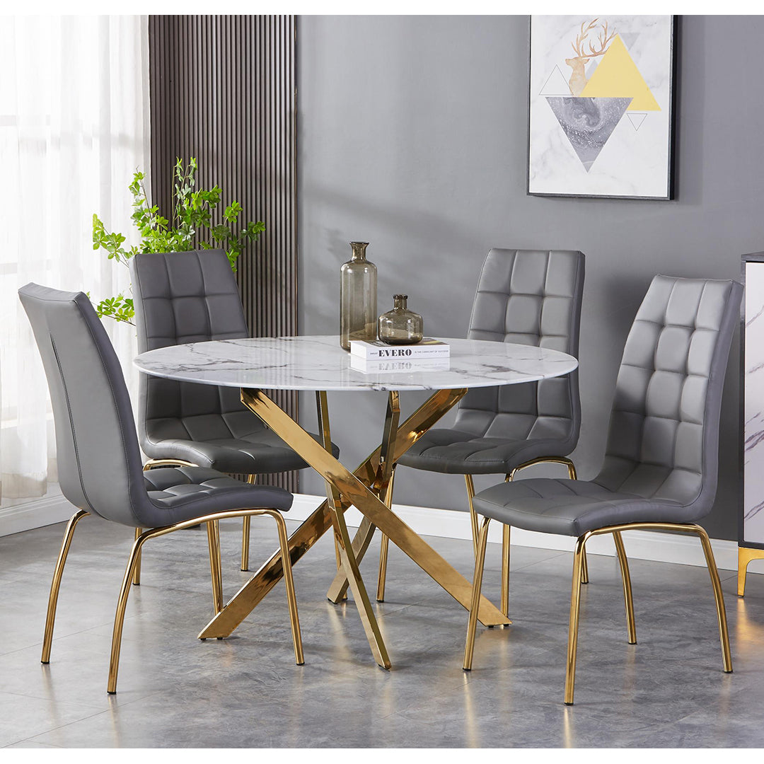 Glass Dining Table With Gold Legs 120cm With 4 Jenner Chairs - Astoria