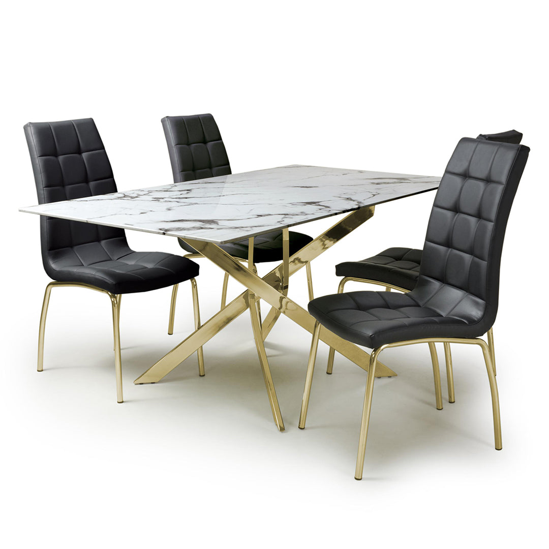 Glass Dining Table With Gold Legs 160cm With 4 Jenner Chairs - Astoria