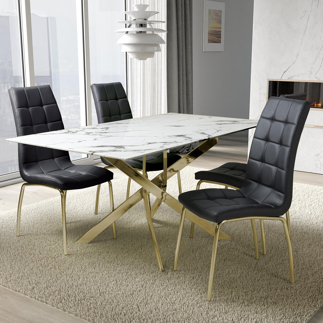 Glass Dining Table With Gold Legs 160cm With 4 Jenner Chairs - Astoria