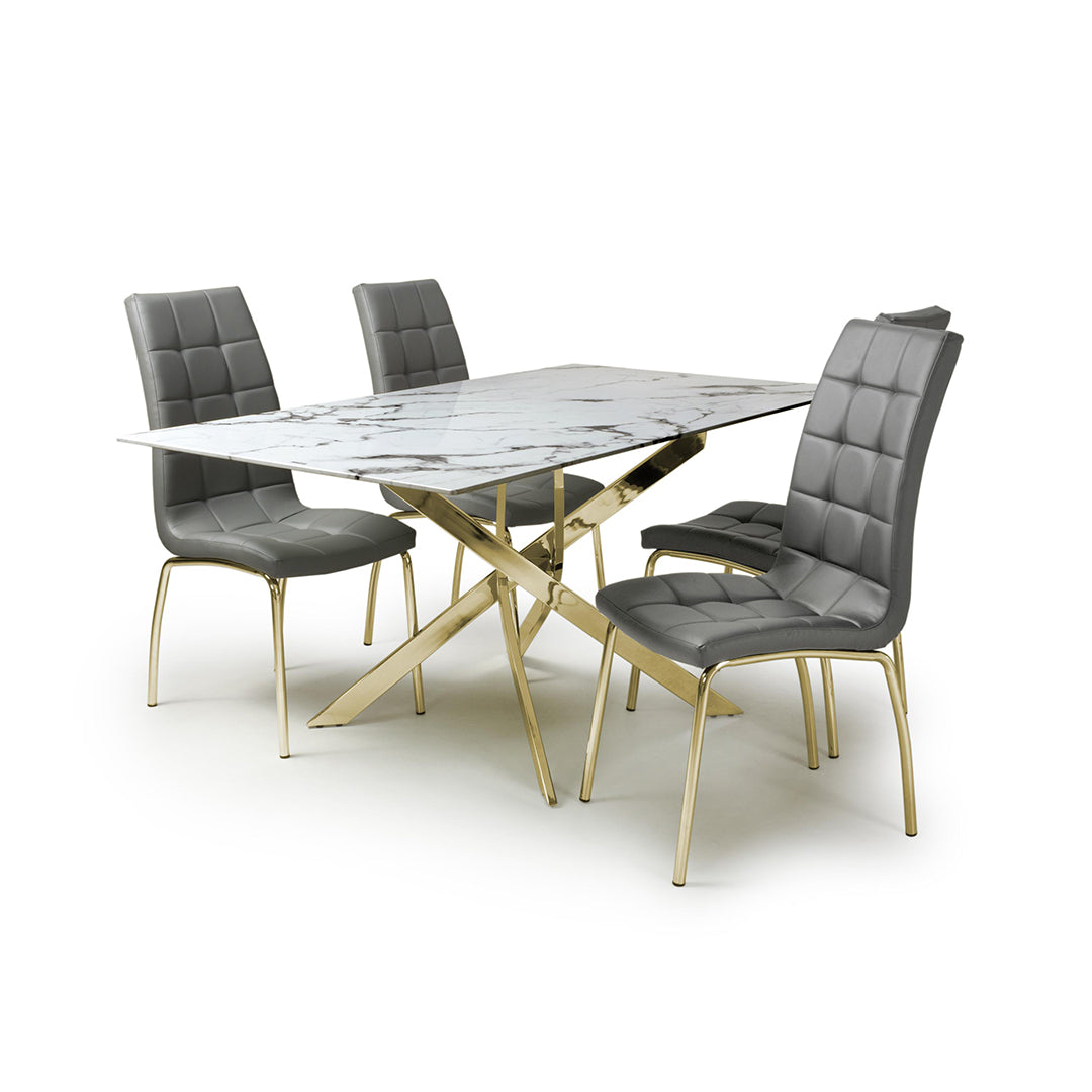 Glass Dining Table With Gold Legs 160cm With 4 Jenner Chairs - Astoria