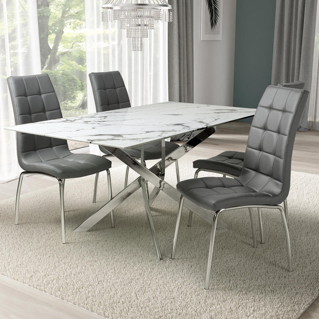 Glass Dining Table With Silver Legs 160cm With 4 Jenner Chairs - Astoria