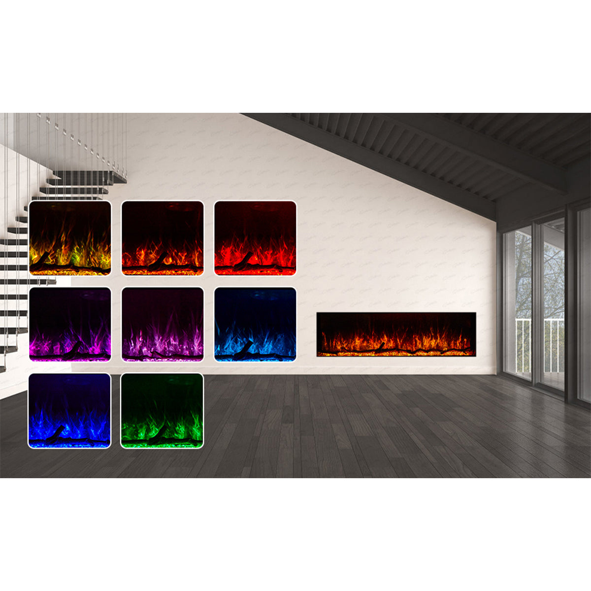 Glass Fronted Borderless And Frameless Electric Fire 60 Inch - Clarendon