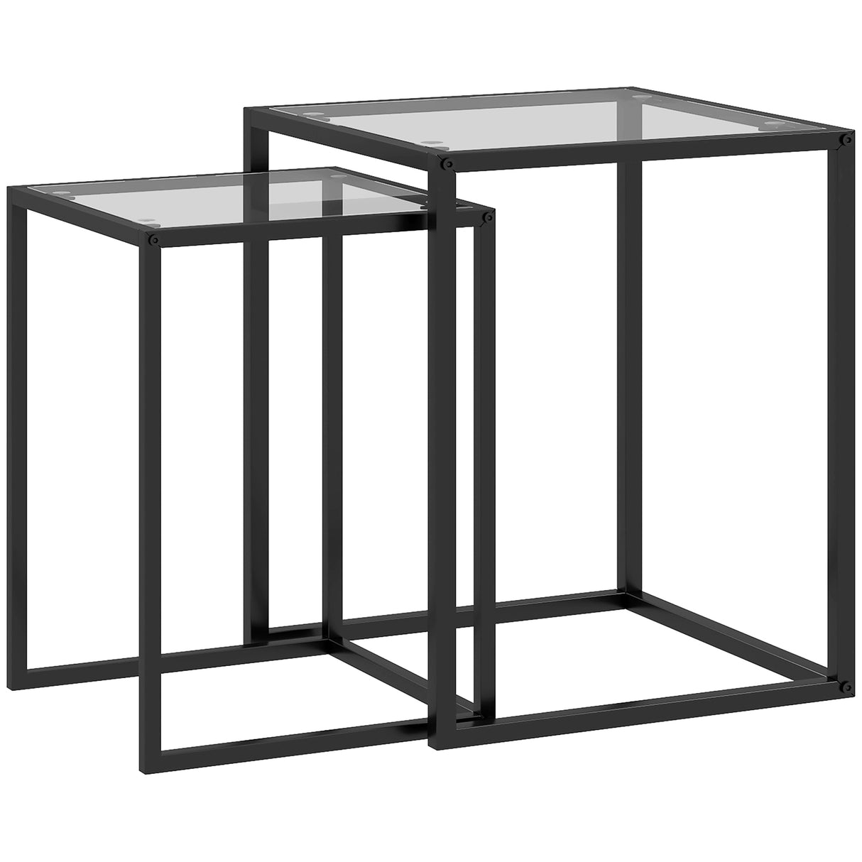 Glass Nest Of 2 Tables 42cm Wide With Steel Frame - Velmora