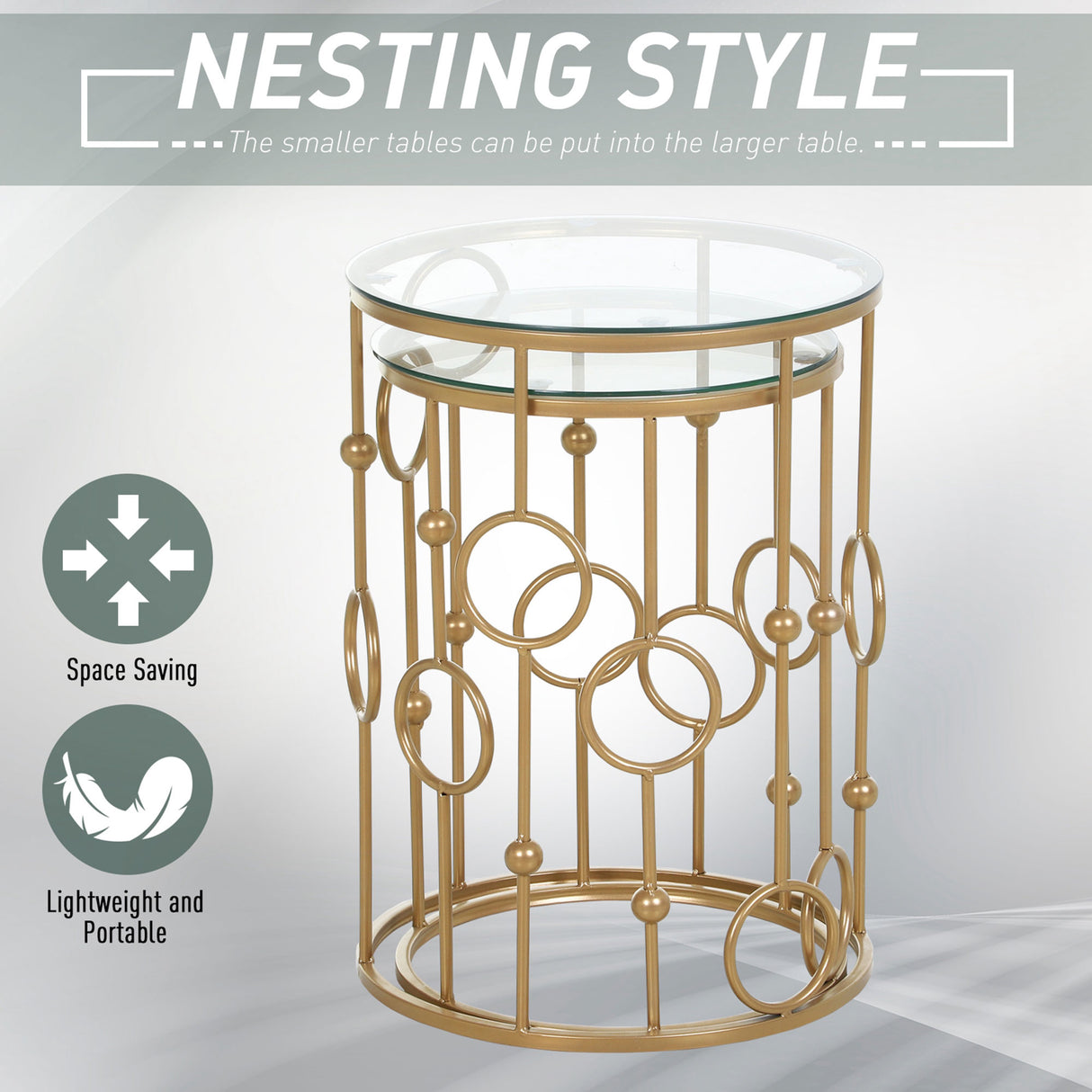 Glass Nesting Coffee Tables in Set of 2 Round - Velmora