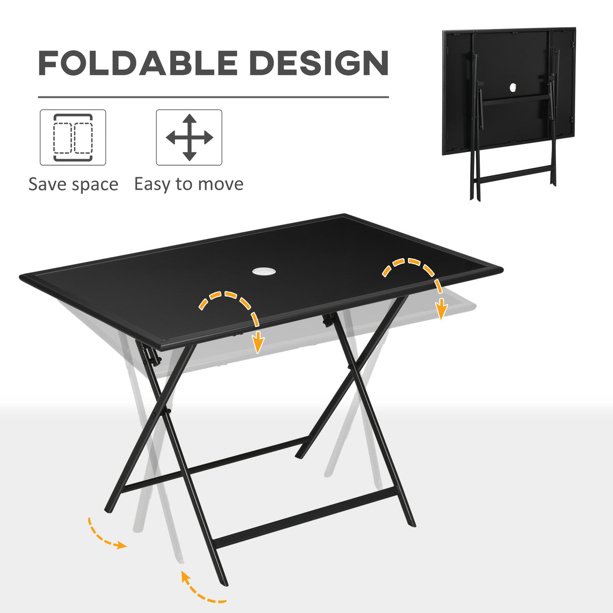 Glass Outdoor Dining Table for 6 People With Parasol Hole Rectangular - Velmora