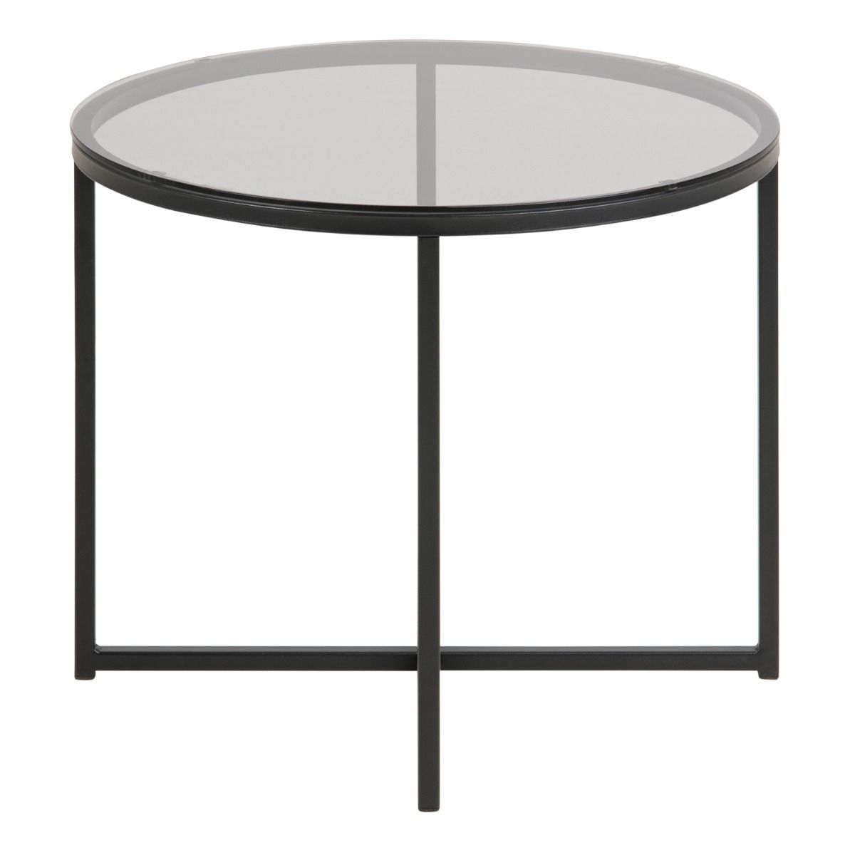 Glass Side Table Round With Black Metal X-Frame - Cross